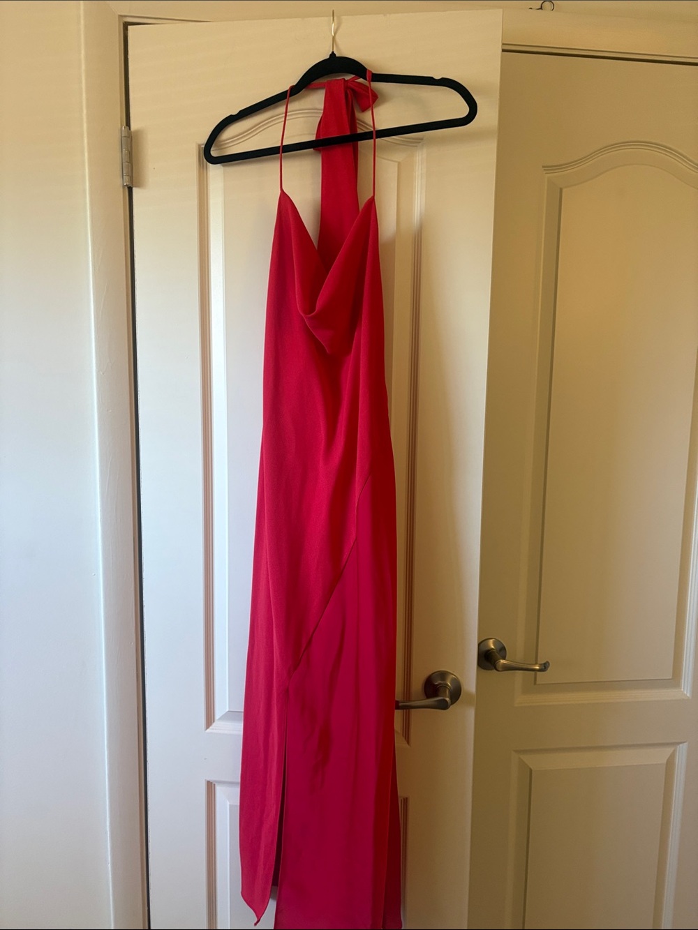 Hot Red Halter Maxi Dress with Cowl Neck
